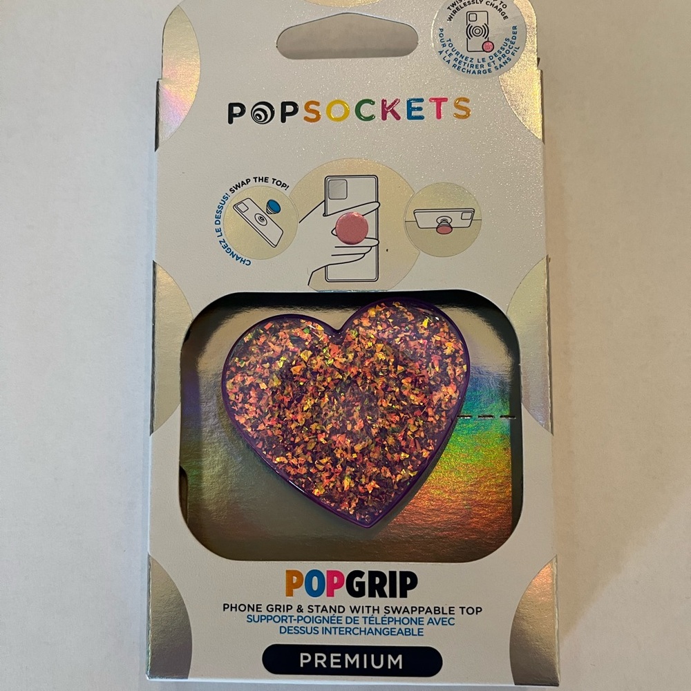 PopSockets Premium Iridescent Dreamy Heart PopGrip Phone Holder & Stand